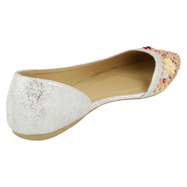 Spot On Ladies Spot On Sequin Ballerinas With Flower Detail F80374