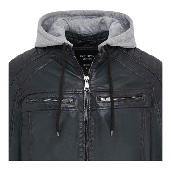 Infinity Leather Men's Hooded Biker Lamb Leather Jacket - Burten