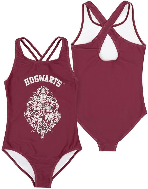 Harry Potter Girls Purple Hogwarts Crest 1 Piece Swimming Costume