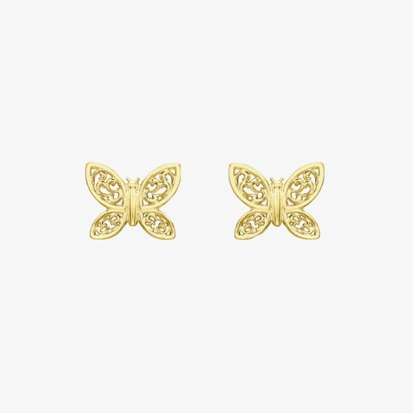 T. H. Baker 9ct Yellow Gold Filigree Butterfly Stud Earrings 1.55.6879