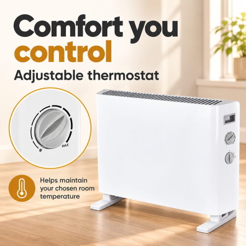 MYLEK Convector Heater Electric 2000W Free Standing Radiator - Portable, 3 Power Modes with Adjustable Thermostat