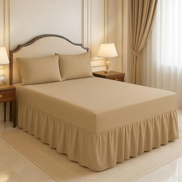 Night Zone 200 Thread Count Egyptian Cotton Pleated Valance Sheet – Hotel Quality Bed Valance - Latte