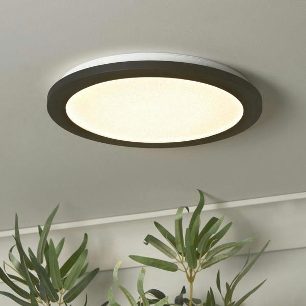 Pagazzi Lighting Addie Bathroom Black and Crystal LED Flush Ceiling Light