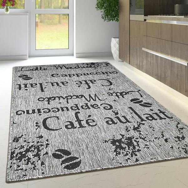 Non-Slip Grey Kitchen Rug Coffee Pattern Flat Weave Sisal Look Area Mat and Runner