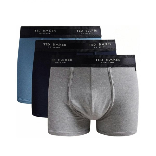 Ted Baker 3-Pack Coloured Boxer Trunks, Navy/Blue/Grey