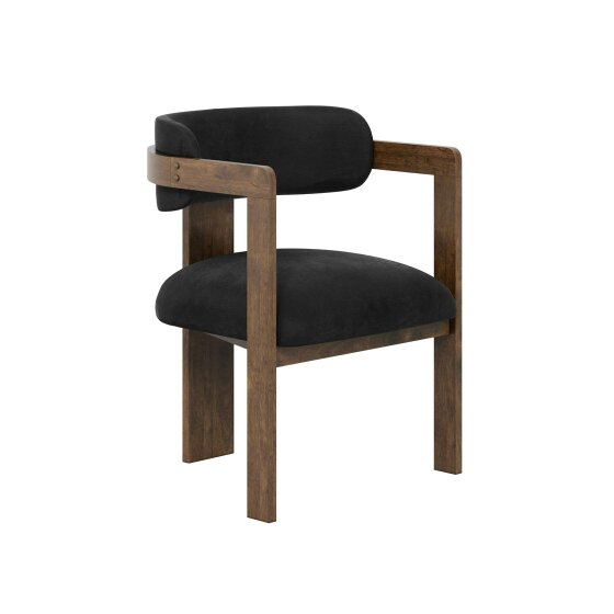 Wyld Haus Thurles Upholstered Black Velver and Walnut Wood Dining Chair
