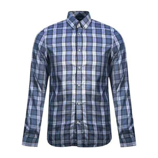 Fred Perry Mens Checked Long-Sleeved Shirt - Black/Blue - 
