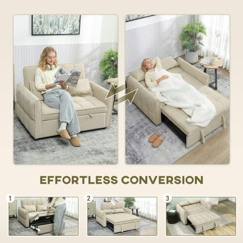 Wyld Haus Noel Cream 3 In One 2 Seater Sofa Bed With Adjustable Back And Cushions