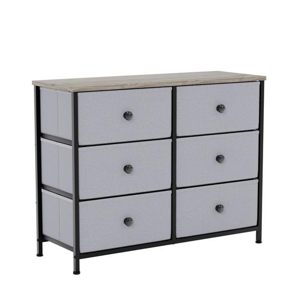 Vida Designs Chorley 6 Drawer Fabric Drawer Chest, Beige & Grey Wood