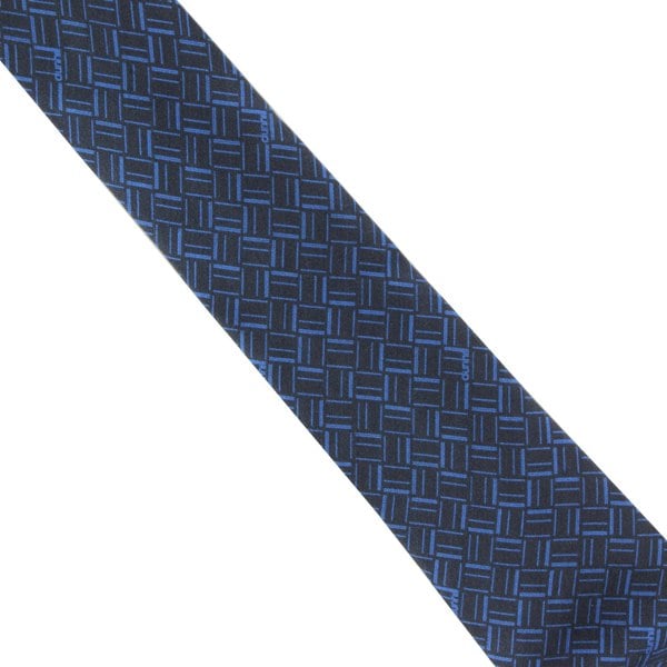 Dunhill silk tie featuring an abstract longtail print inspired by the exaggerated typography of the iconic dunhill logo navy blue