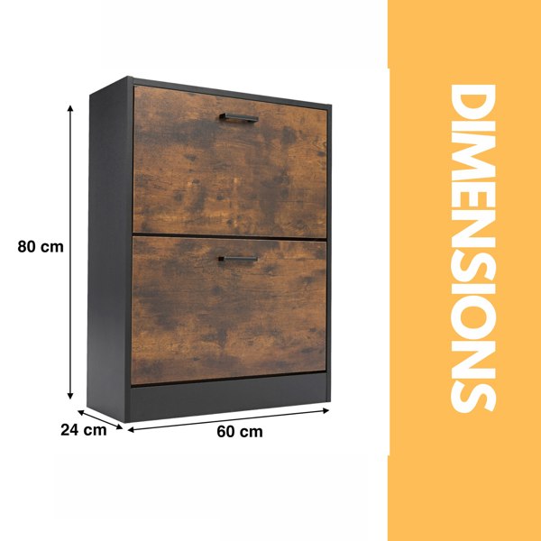 Rafaelo Mobilia 2 Drawer Shoe Storage Cabinet Rustic Brown