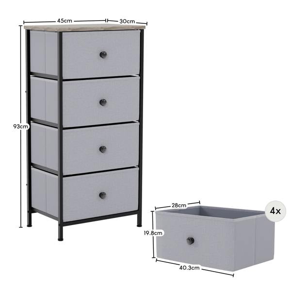 Vida Designs Chorley 4 Drawer Fabric Drawer Chest, Beige & Grey Wood