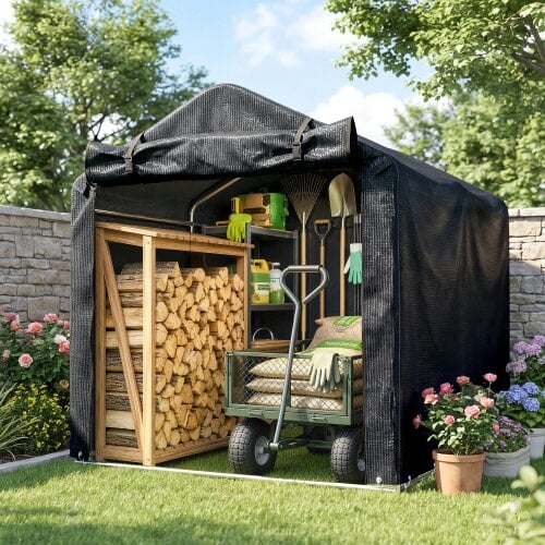 Outsunny Garden Tool Storage Shed with Roll-up Zipper Door, Black