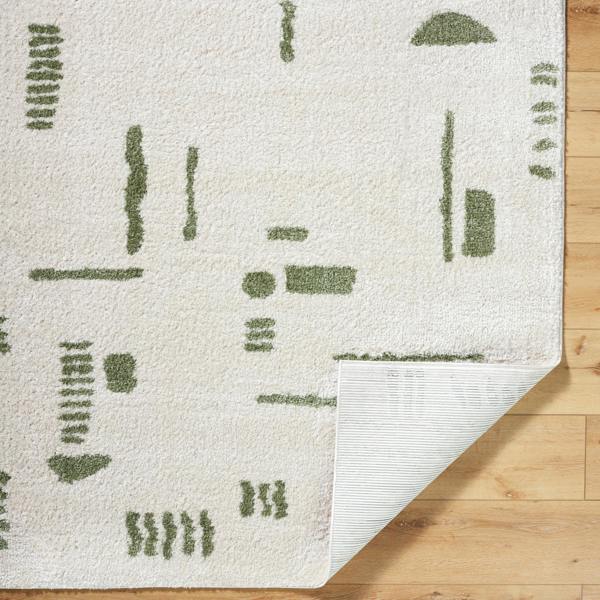 Livabliss Fossay Shag-Washable Beige Green Modern High Pile Rug