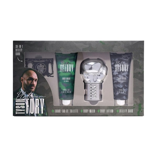 Tyson Fury Platinum 100ml Eau de Toilette Spray, 100ml Body Wash, 100ml Body Lotion, Utility Card Gift Set for Men