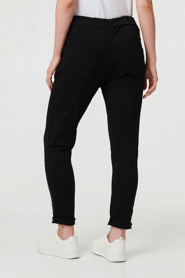 Black | Diamante Detail Slim Cropped Trousers

