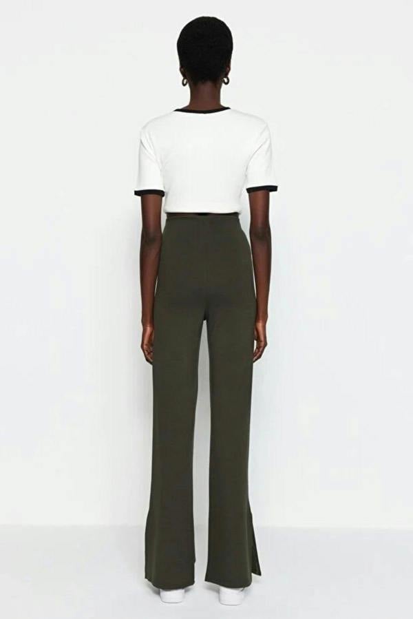 WOVCOR High Waist Flare Knit Trousers with Side Slits