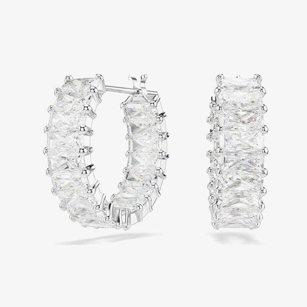 Swarovski Matrix Rhodium Plated Baguette Cut White Zirconia Hoop Earrings 5733397