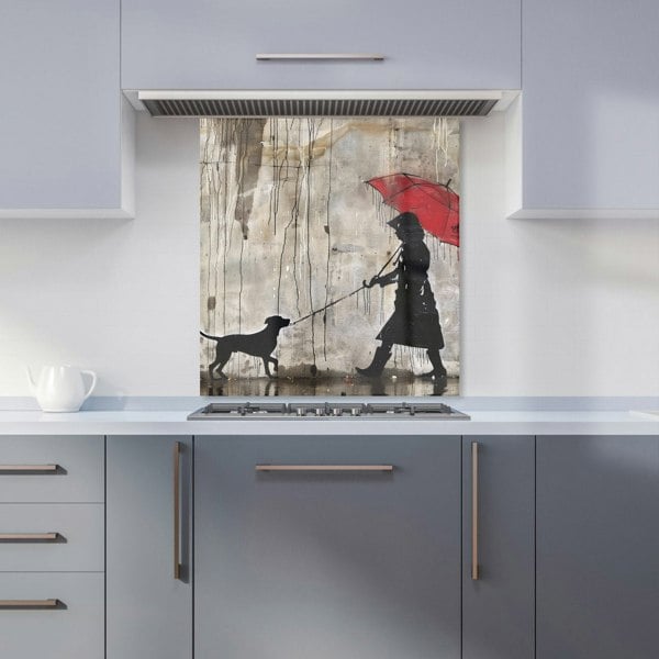 Warren Reed - Designer Rainy Day Walk with Red Umbrella Kitchen Splashback