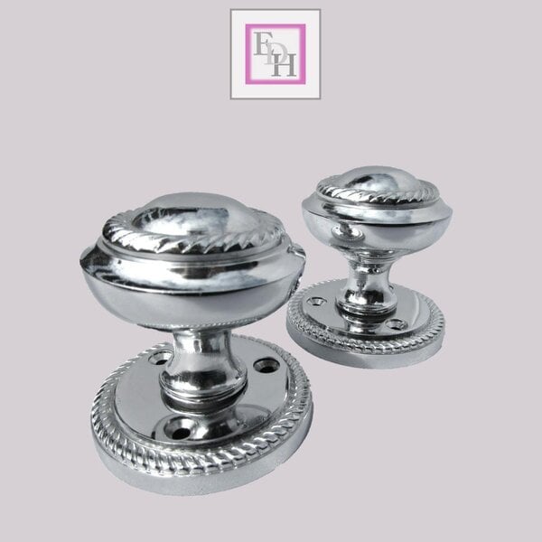 EDH Door Hardware Polished Chrome Georgian Round Door Knobs with Tubular Latch – 1 Pair