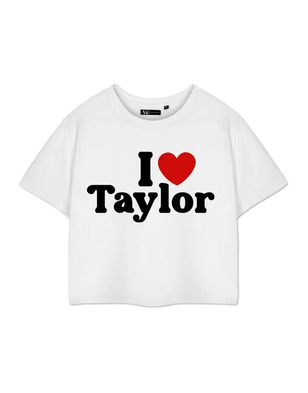 Show Me The Merch Womens White I Love Taylor Cropped Short Sleeved T-Shirt