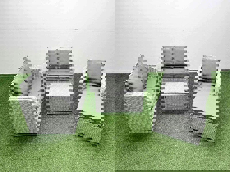 Fimous High Back Poly Rattan Garden Furniture Set - Light Grey Indoor/Outdoor Patio Set with Reclining Chair & Rectangular Coffee Table
