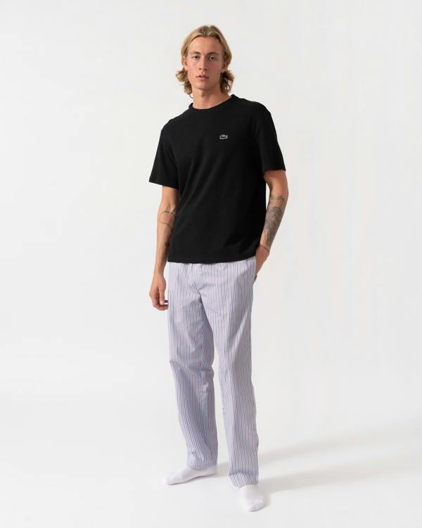 Lacoste Striped Poplin Loungeware Mens Pyjama Pants - Aphylla/White/Bordeaux UZI