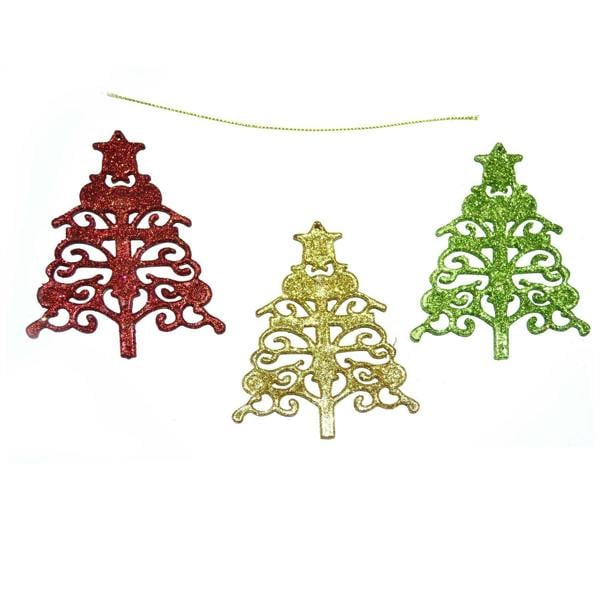 3 Piece Glitter Christmas Tree Hanging Decorations in Red, Green and Gold image 1