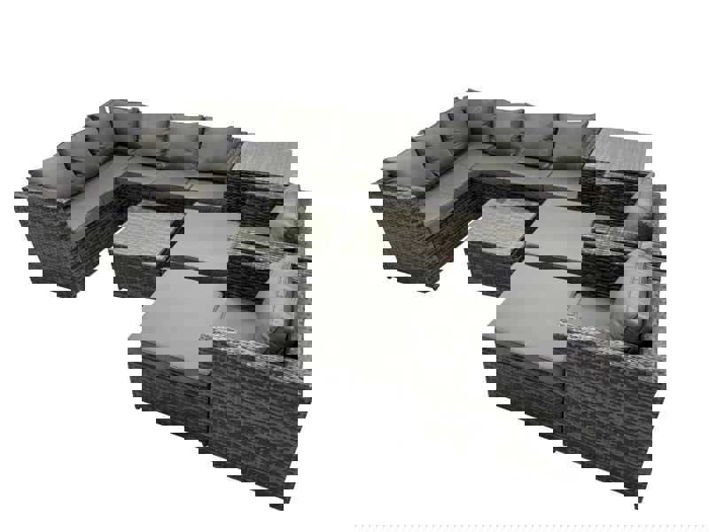 Fimous Rattan Garden Furniture Patio Furniture Sets with Corner Sofa Square Coffee Table 2 Big Stool Dark Grey Mixed