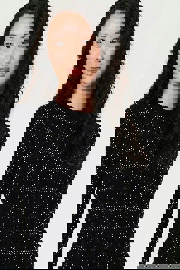 Black | Geo Diamante Detail Slim Knit Midi Dress
