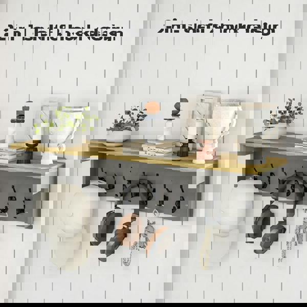 Levede Coat Rack Wall Mounted 7 Double Hooks Wood Entryway Hallway Storage Shelf