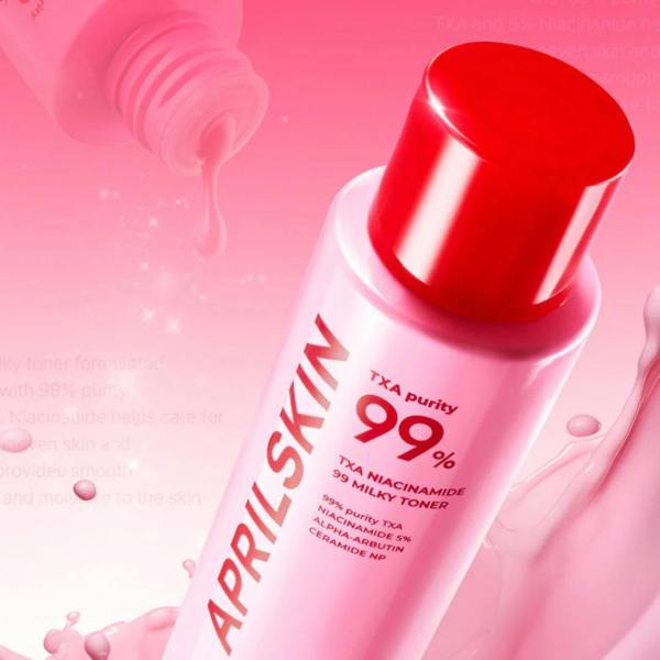 APRILSKIN Milky Toner for treating melasma, dark spots, and uneven skin tone – Intensive Korean pigment-correcting toner from Atelier De Glow UK.