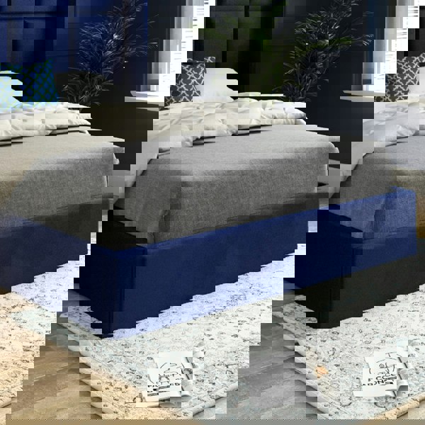 Casa Magna Quanta Straight Winged Upholstered Soft Velvet Bed Frame - Blue