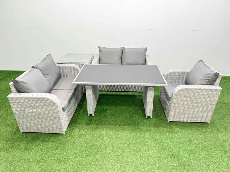 Fimous Rattan Sofa Outdoor Furniture with Dining Table,Side Table,Love Sofa Patio Furniture Light Grey 5 Seater