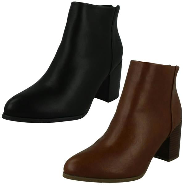 Spot On Ladies Block Heel Ankle Boots with Back Zip F51233
