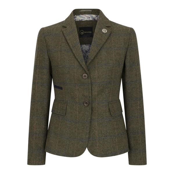 TruClothing Women's Olive Tailored Fit Tweed Blazer in Herringbone Check