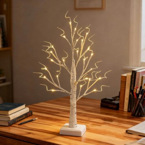 smartbies 24 Pre Lit Birch Twig Christmas Tree With Lights - White