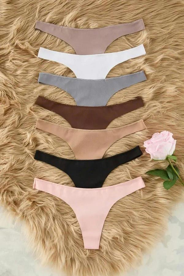 WOVCOR 7-Pack Seamless Laser Cut Micro Thong Knitted Panties