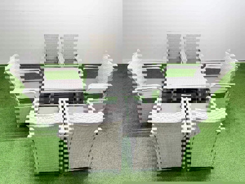 Fimous Outdoor Rattan Garden Furniture Set Patio 6 Chairs Plus Rectangular Dining Table Sets Light Grey Mixed