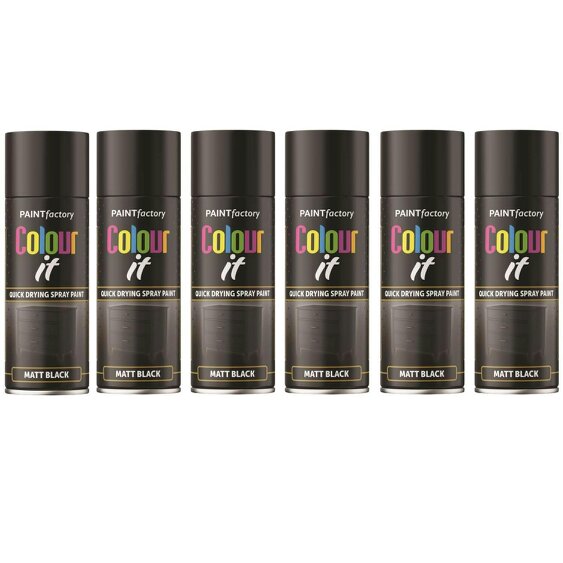 Paint Factory 6X  Black Matt Spray Paint 400ml