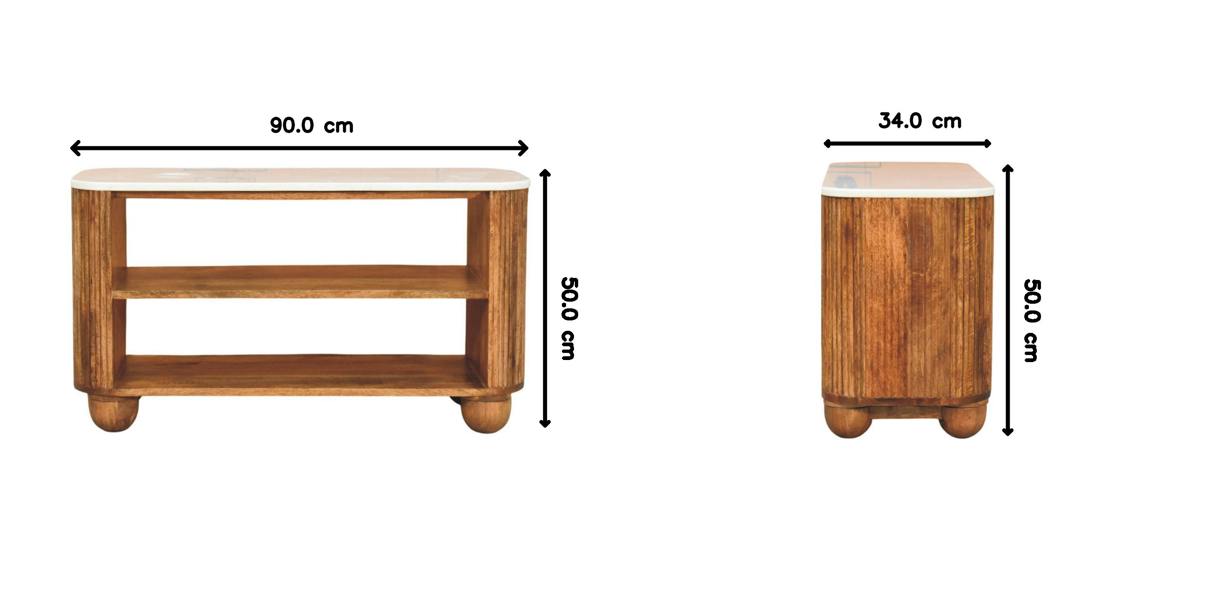 Artisan Furniture Solid Wood Beaumont Marble Shoe Bench, 2 Shelves, Brown