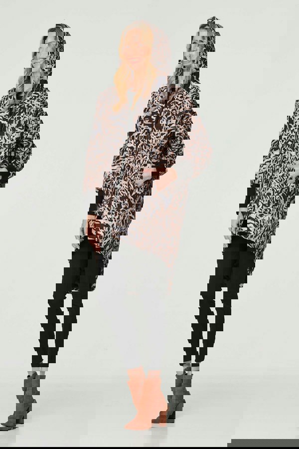 Beige | Printed Zip Front High Low Coat