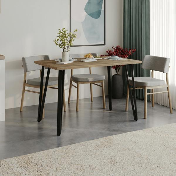 Decortie Xana Compact Rectangular Dining Table 4 Seater, Black Plastic 4-Legs Kitchen Table Dining Room 120x77.5cm Natural Oak