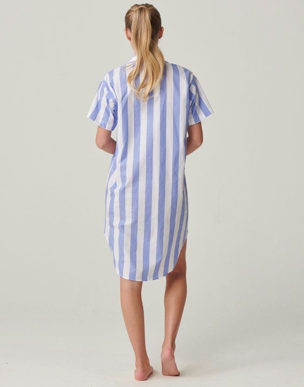 British Boxers Women's Crisp Cotton Short Sleeve Nightshirt – Boat Blue Stripe