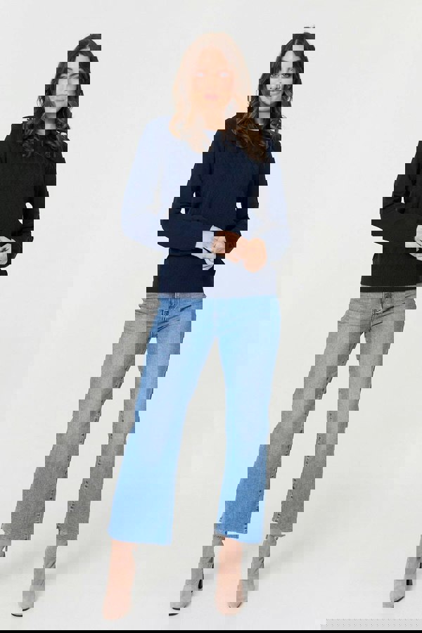 Navy | Textured Knitted Long Sleeve Jumper
