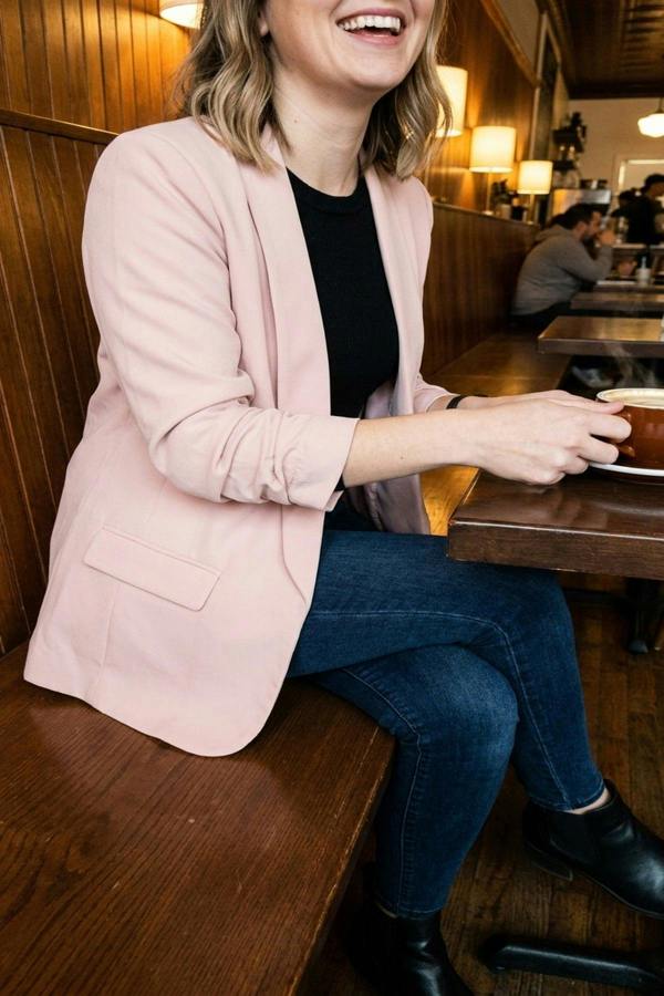 Valerie Ruched Sleeve Open Front Blazer Jacket With Front Pockets - Pink