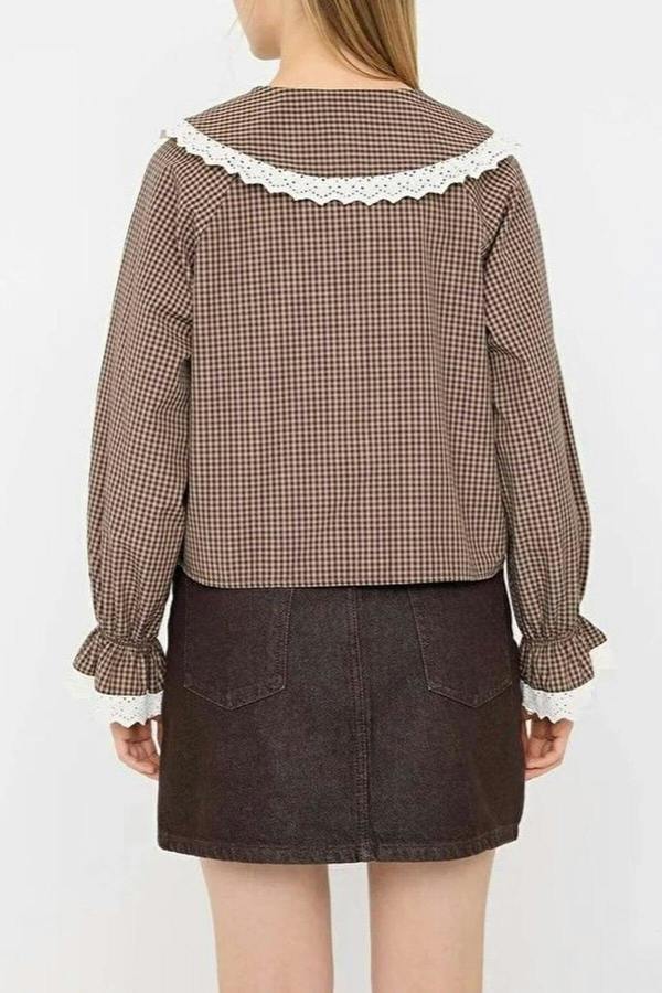 WOVCOR Gingham Lightweight Crop Shirt