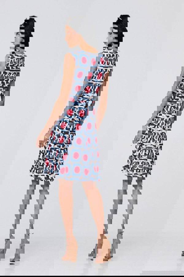 Blue | Abstract Print Sleeveless Knee Length Dress