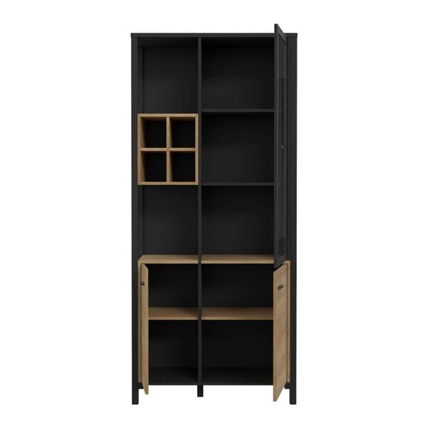 Wyld Haus Egtved Black and Natural Oak Wood Effect Display Cabinet 3 Doors