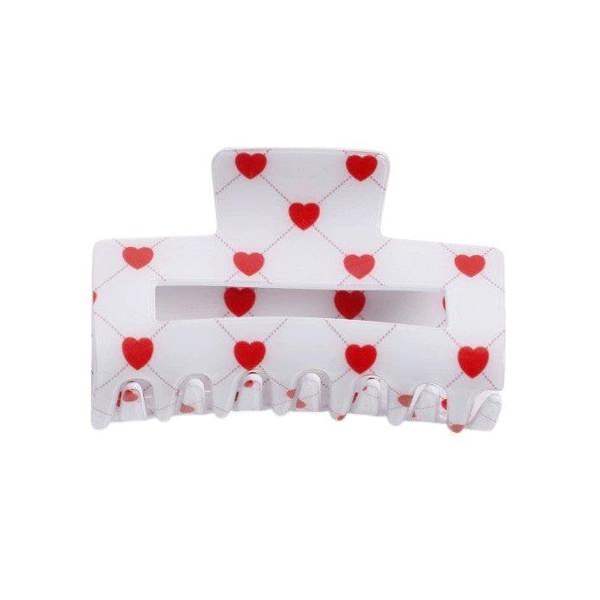 Gold Trip White & Red Patterned Hearts Rectangle Claw Clip